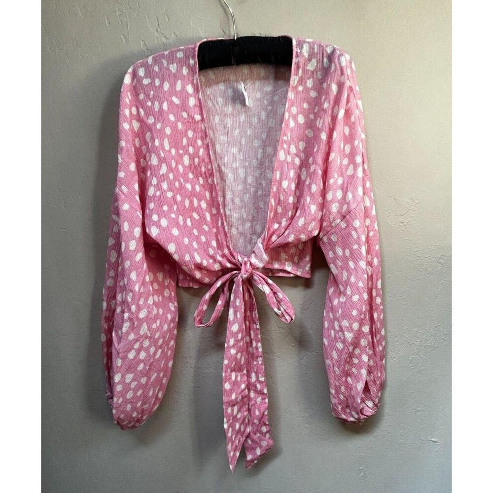 Anthropologie Womens Long Sleeve Tie-Front Cropped Kimono One Size Pink New